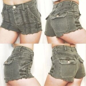 NEW Free People denim Shorts Bohemian lace Denim jean Buttons fly green SIZE 0